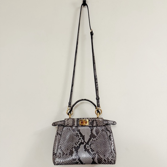 Fendi Mini Peekaboo Gray Exotic Python Leather Gold Hardware Bag. Made in Italy. - Picture 1 of 14